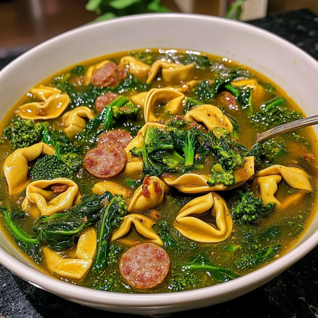 Broccoli Rabe and Sausage Tortellini Soup