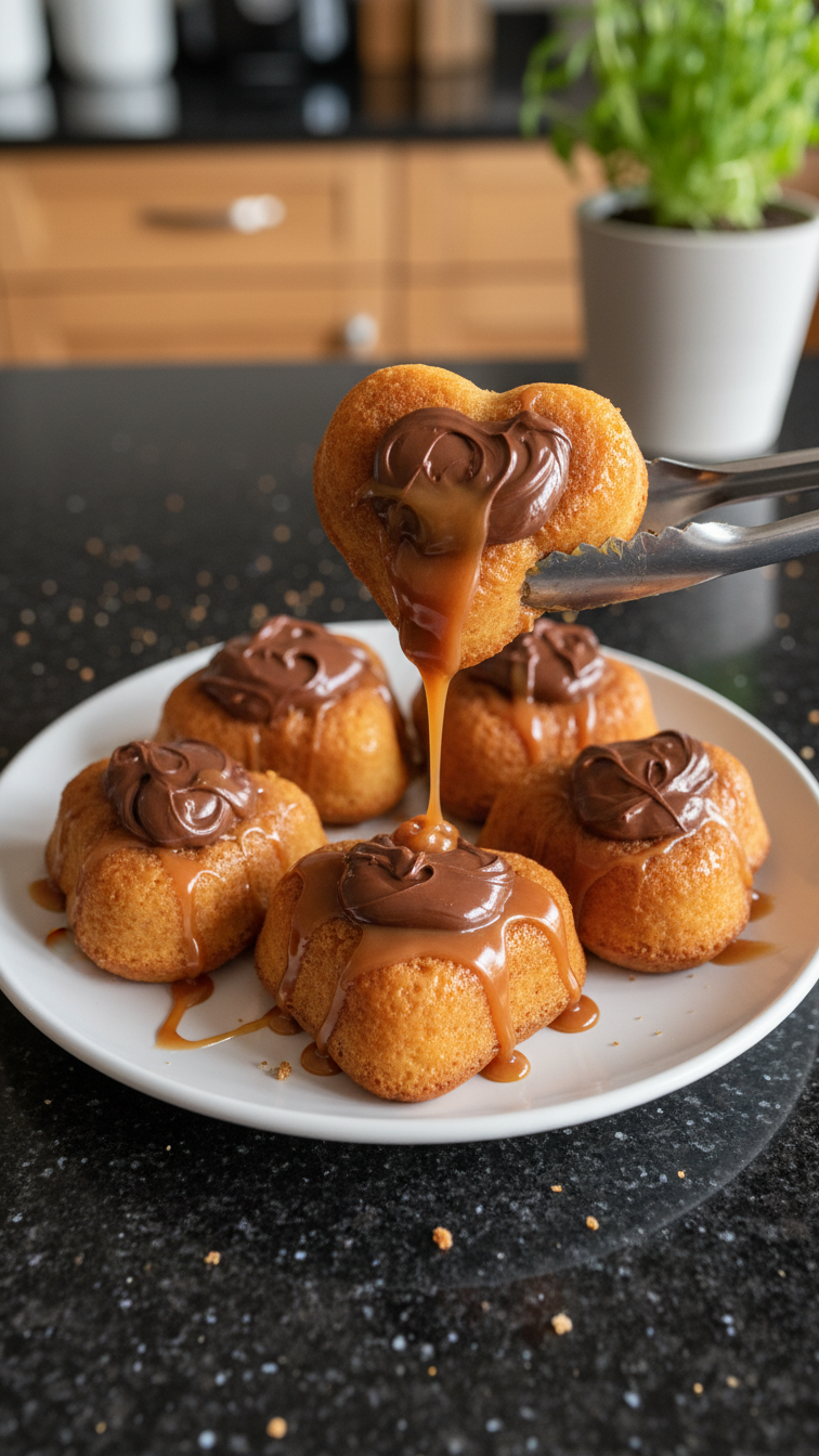 Caramel Stuffed Mini Heart Cakes