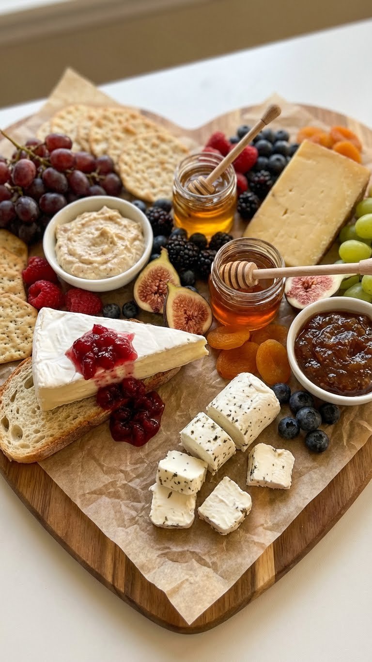 Savory Cheese and Fruit Heart Board