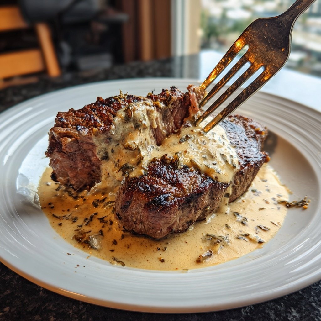 Steak with Bourbon Garlic Cream