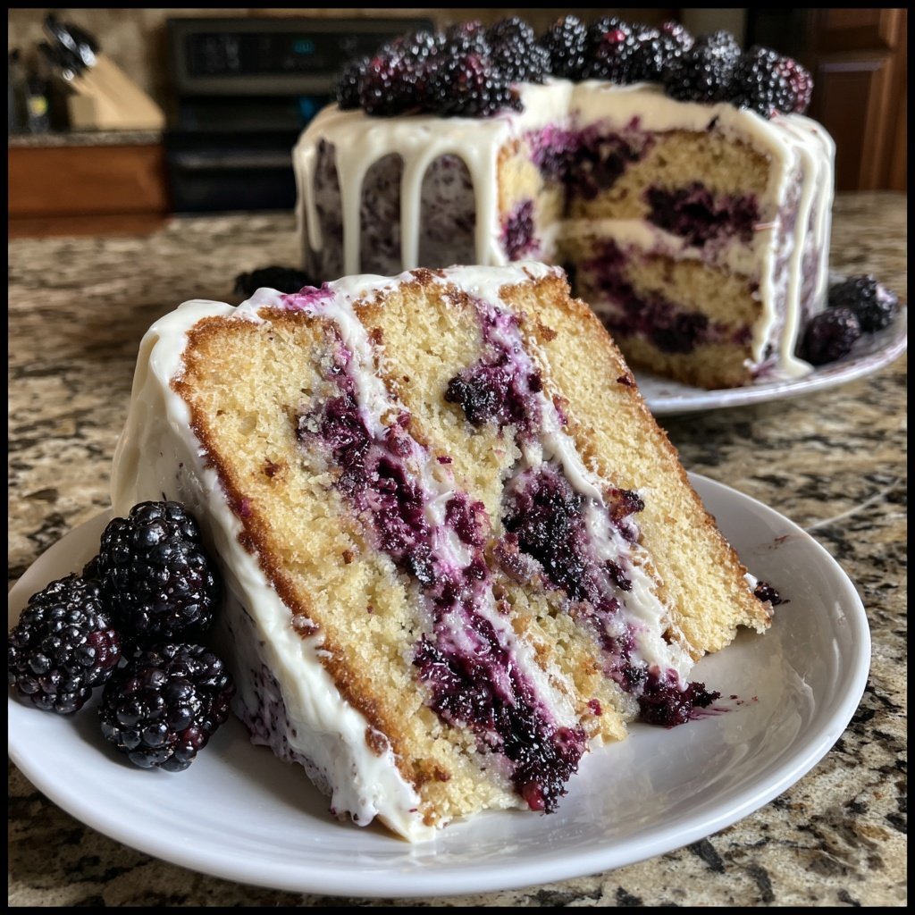 Coconut Vanilla Blackberry Cake