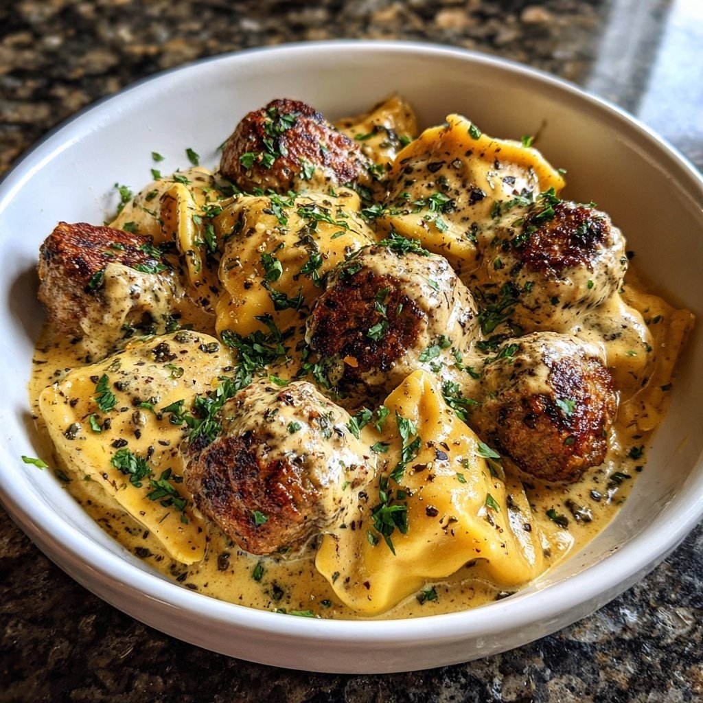 Pierogi and Meatball Skillet Creamy