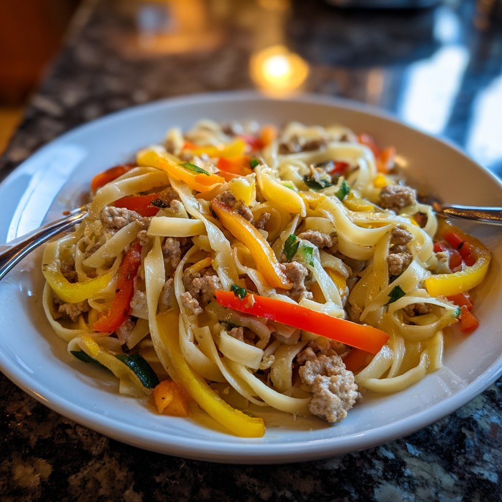 Light Veggie Pasta with Turkey