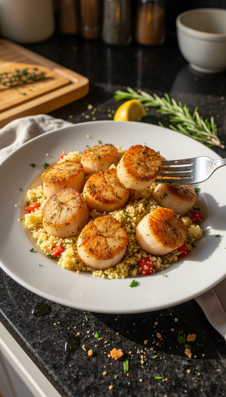 Herb-Roasted Scallops on Couscous