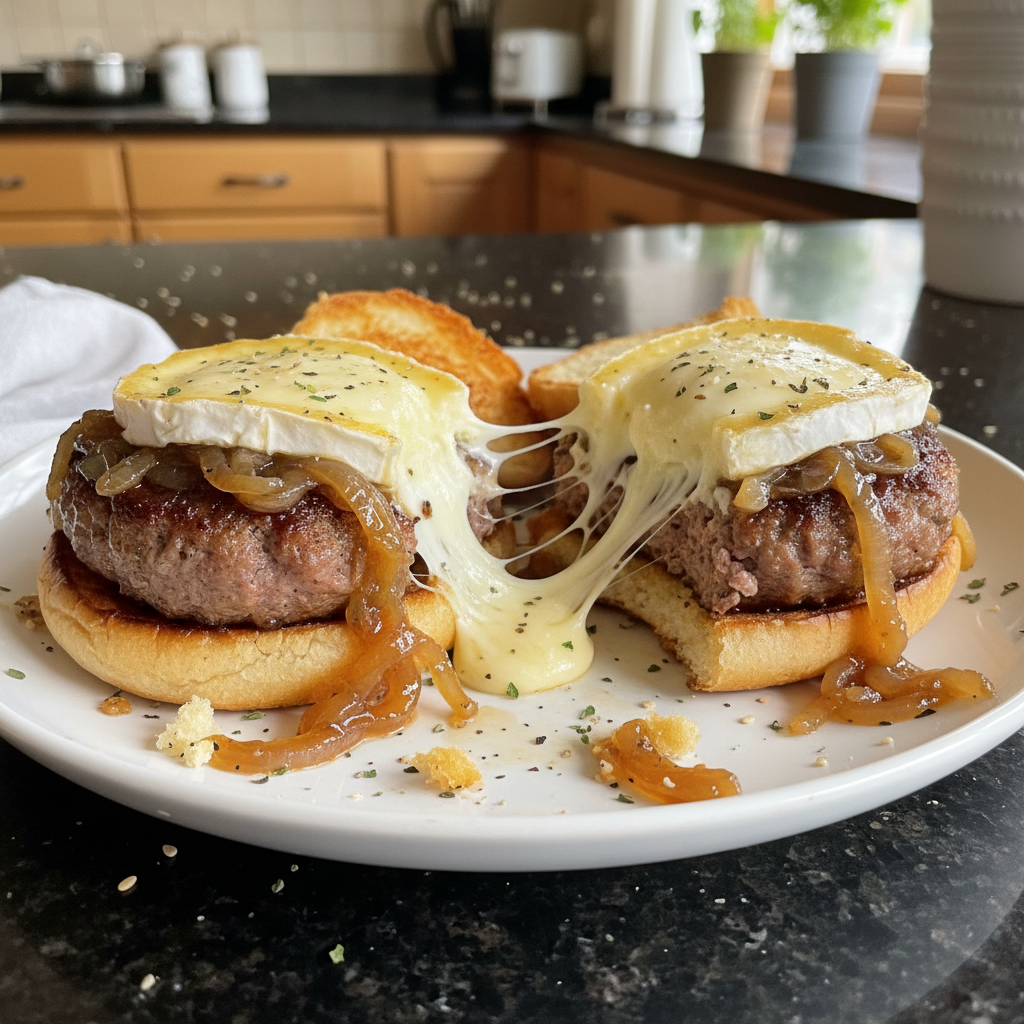 Caramelized Onion and Goat Cheese Burgers